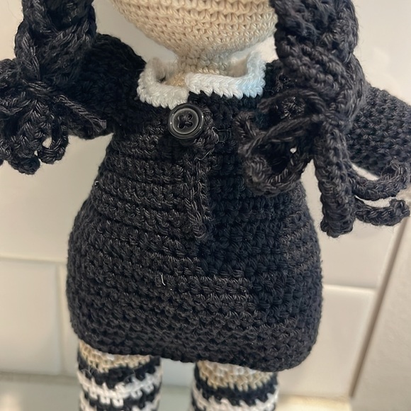 Handcrafted Wednesday Doll Crochet Decor Toy Addams Family - Picture 8 of 11